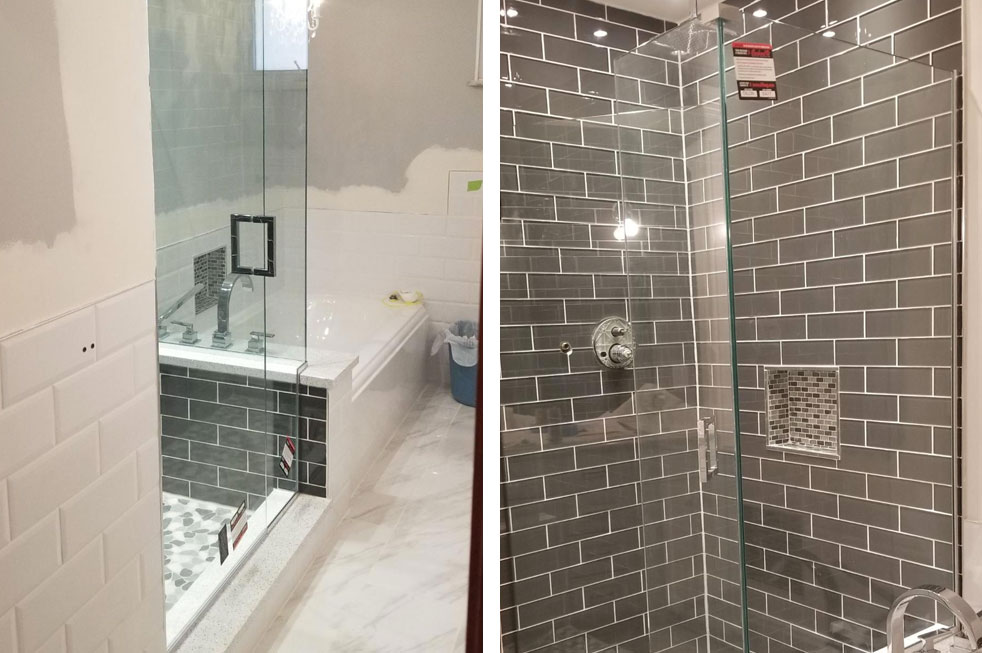 We installed this frameless shower glass door as part of this homeowner's recent bathroom remodeling project.